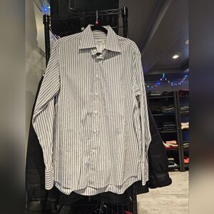 Versace Men's Blue and White Striped Shirt